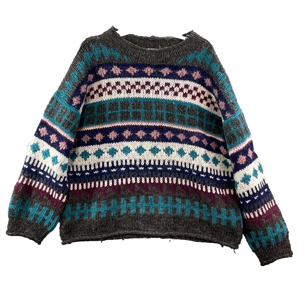 VTG Winter Sun Sweater Mens Large Geometric Knit Classic Gorpcore Outdoor Retro